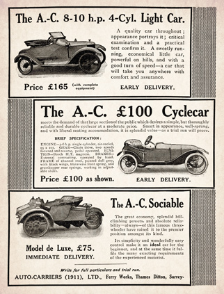 Auto Carriers (1911) Ltd A.C Cars advert