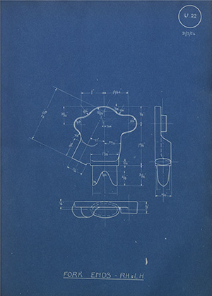 A Drew & Company Fork Ends - Right Hand & Left Hand WH Tildesley Forging Technical Drawing