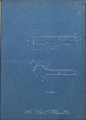 A.A Jones & Shipman L1057 Side Tool Holder No40 WH Tildesley Forging Technical Drawing