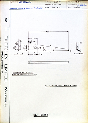 A.A Jones & Shipman LTD 01858-801 No1 Drift WH Tildesley Forging Technical Drawing