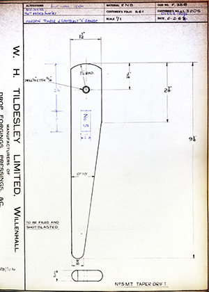 A.A Jones & Shipman LTD 01858-805 No5 MT Taper Drift WH Tildesley Forging Technical Drawing