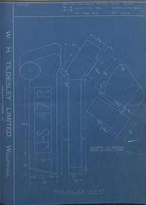 A.A Jones & Shipman LTD 3L2840 Tool Holder - RH - 47 WH Tildesley Forging Technical Drawing