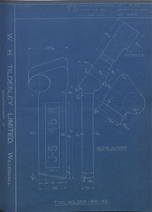 A.A Jones & Shipman LTD 3L2843 Tool Holder - RH - 45 WH Tildesley Forging Technical Drawing