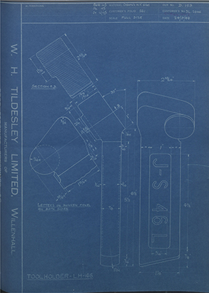 A.A Jones & Shipman LTD 3L2846 Tool Holder - LH - 46 WH Tildesley Forging Technical Drawing