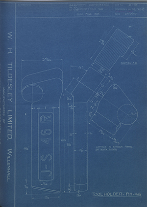 A.A Jones & Shipman LTD 3L2847 Tool Holder - RH - 46 WH Tildesley Forging Technical Drawing