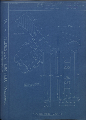 A.A Jones & Shipman LTD 3L2849 Tool Holder - LH - 45 WH Tildesley Forging Technical Drawing