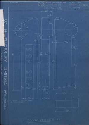 A.A Jones & Shipman LTD 3L2854 Tool Holder - STR - 45 WH Tildesley Forging Technical Drawing