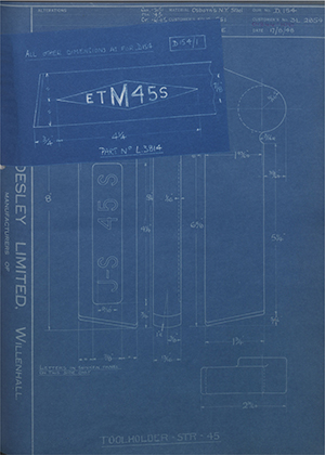 A.A Jones & Shipman LTD 3L2854 Tool Holder - STR - 45 WH Tildesley Forging Technical Drawing