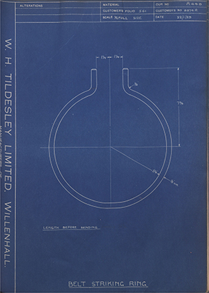 A.A Jones & Shipman LTD 8874A Belt Striking Ring WH Tildesley Forging Technical Drawing