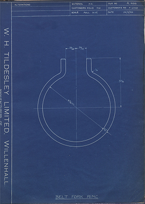 A.A Jones & Shipman LTD F1099 Belt Fork Ring WH Tildesley Forging Technical Drawing