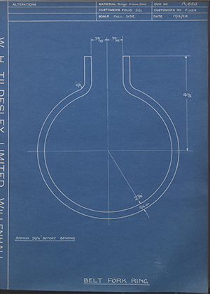 A.A Jones & Shipman LTD F1124 Belt Fork Ring WH Tildesley Forging Technical Drawing