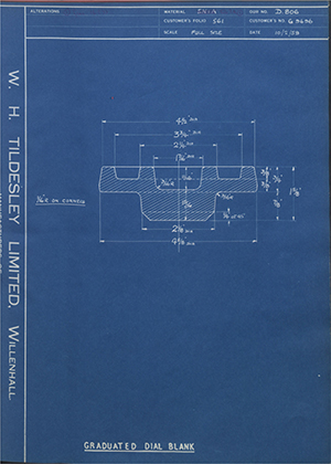 A.A Jones & Shipman LTD G9696 Graduated Dial Blank WH Tildesley Forging Technical Drawing