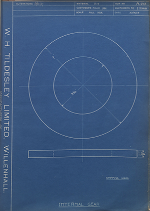 A.A Jones & Shipman LTD I2968 Internal Gear WH Tildesley Forging Technical Drawing