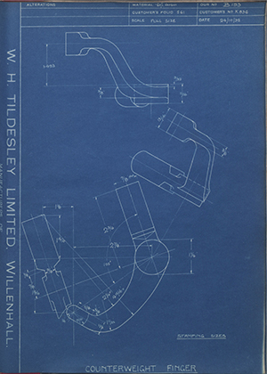 A.A Jones & Shipman LTD K836 Counterweight Finger WH Tildesley Forging Technical Drawing