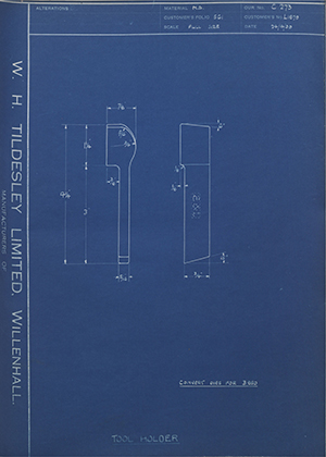 A.A Jones & Shipman LTD L1879 Tool Holder WH Tildesley Forging Technical Drawing