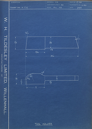 A.A Jones & Shipman LTD L1910 Tool Holder WH Tildesley Forging Technical Drawing