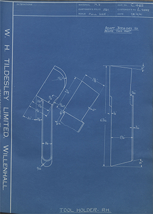 A.A Jones & Shipman LTD L2032 Tool Holder - RH WH Tildesley Forging Technical Drawing