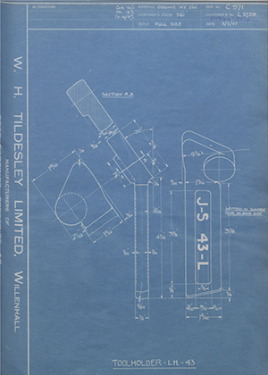 A.A Jones & Shipman LTD L2729 Tool Holder - LH - 43 WH Tildesley Forging Technical Drawing