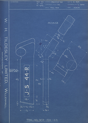 A.A Jones & Shipman LTD L2842 Tool Holder - RH - 44 WH Tildesley Forging Technical Drawing