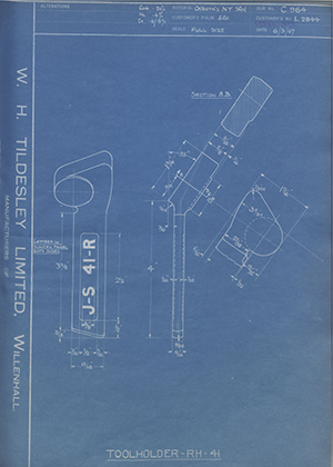 A.A Jones & Shipman LTD L2844 Tool Holder - RH - 41 WH Tildesley Forging Technical Drawing