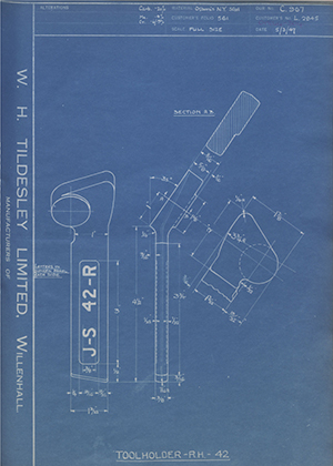 A.A Jones & Shipman LTD L2845 Tool Holder - RH - 42 WH Tildesley Forging Technical Drawing