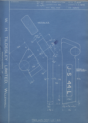 A.A Jones & Shipman LTD L2848 Tool Holder - LH - 44 WH Tildesley Forging Technical Drawing