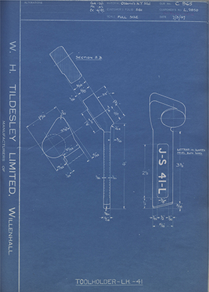 A.A Jones & Shipman LTD L2850 Tool Holder - LH - 41 WH Tildesley Forging Technical Drawing