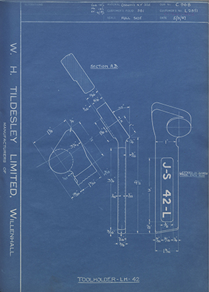 A.A Jones & Shipman LTD L2851 Tool Holder - LH - 42 WH Tildesley Forging Technical Drawing