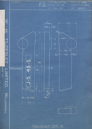 A.A Jones & Shipman LTD L2856 Tool Holder - STR - 43 WH Tildesley Forging Technical Drawing