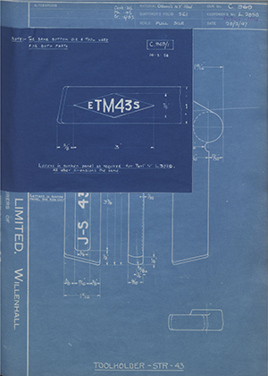 A.A Jones & Shipman LTD L2856 Tool Holder - STR - 43 WH Tildesley Forging Technical Drawing