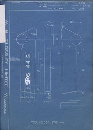 A.A Jones & Shipman LTD L2857 Tool Holder - STR - 44 WH Tildesley Forging Technical Drawing