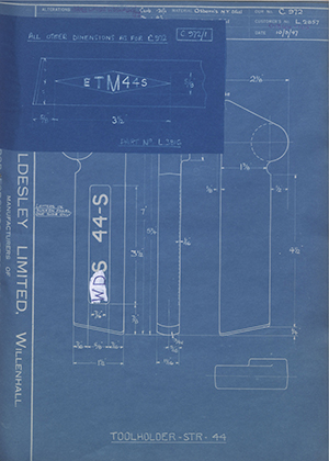 A.A Jones & Shipman LTD L2857 Tool Holder - STR - 44 WH Tildesley Forging Technical Drawing