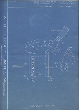 A.A Jones & Shipman LTD L3005 Tool Holder - RH - 40 WH Tildesley Forging Technical Drawing