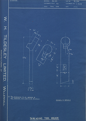 A.A Jones & Shipman LTD L3685 Threading Tool Holder WH Tildesley Forging Technical Drawing