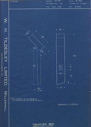 A.A Jones & Shipman LTD L3693 Tool Holder Body WH Tildesley Forging Technical Drawing