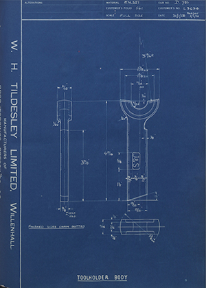 A.A Jones & Shipman LTD L3694 Tool Holder Body WH Tildesley Forging Technical Drawing