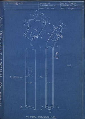 A.A Jones & Shipman LTD L490 3/8 Tool Holder - L.H WH Tildesley Forging Technical Drawing