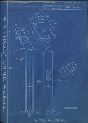 A.A Jones & Shipman LTD L491/No14 3/8 Tool Holder - RH WH Tildesley Forging Technical Drawing