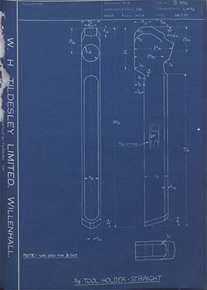 A.A Jones & Shipman LTD L492 3/8 Tool Holder Straight WH Tildesley Forging Technical Drawing