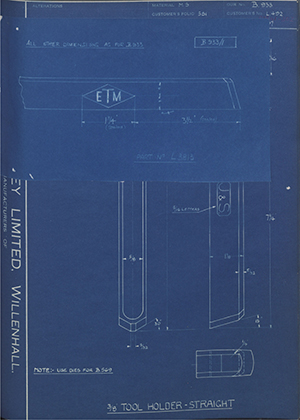 A.A Jones & Shipman LTD L492 3/8 Tool Holder Straight WH Tildesley Forging Technical Drawing