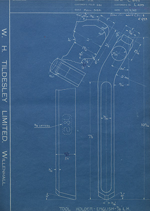 A.A Jones &amp;amp;amp;amp; Shipman LTD L493 Tool Holder - English - 7/16&amp;amp;amp;quot; - LH WH Tildesley Forging Technical Drawing