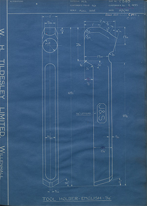 A.A Jones & Shipman LTD L495 Tool Holder English - 7/16" WH Tildesley Forging Technical Drawing