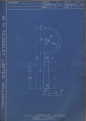 A.A Jones & Shipman LTD L740 Key Wrench for L740 for I2387 WH Tildesley Forging Technical Drawing