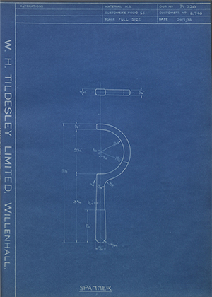 A.A Jones & Shipman LTD L746 Spanner WH Tildesley Forging Technical Drawing