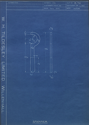 A.A Jones & Shipman LTD L747 Spanner WH Tildesley Forging Technical Drawing