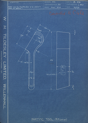 A.A Jones & Shipman LTD L940 Parting Tool - RH (offset) WH Tildesley Forging Technical Drawing