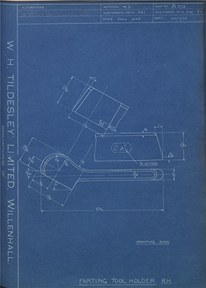 A.A Jones & Shipman LTD L946 RH Parting Tool Holder - R.H WH Tildesley Forging Technical Drawing