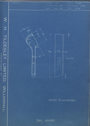 A.A Jones & Shipman LTD L951 Tool Holder WH Tildesley Forging Technical Drawing