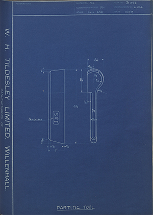 A.A Jones & Shipman LTD L954 Parting Tool WH Tildesley Forging Technical Drawing