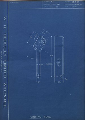 A.A Jones & Shipman LTD L985RH Parting Tool WH Tildesley Forging Technical Drawing